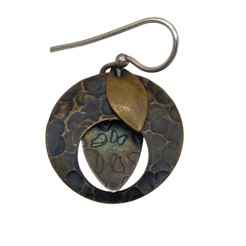 Handcrafted Sterling Silver Brass Copper Dangle Earrings Textured Butterfly Boho - Picture 2 of 8